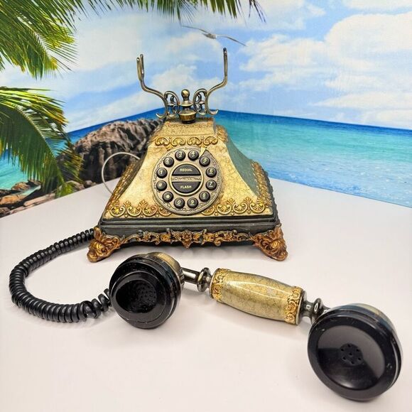 Vintage Style Rotary Corded Landline Telephone – Ornate Gold Retro Phone - Picture 4 of 7
